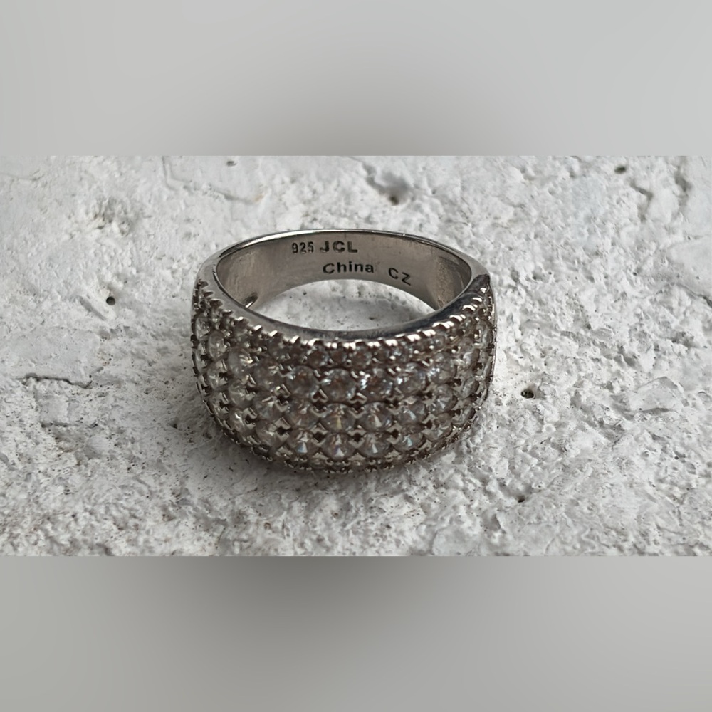 925 Sterling Silver Pave CZ Wide Band Ring in Silver
